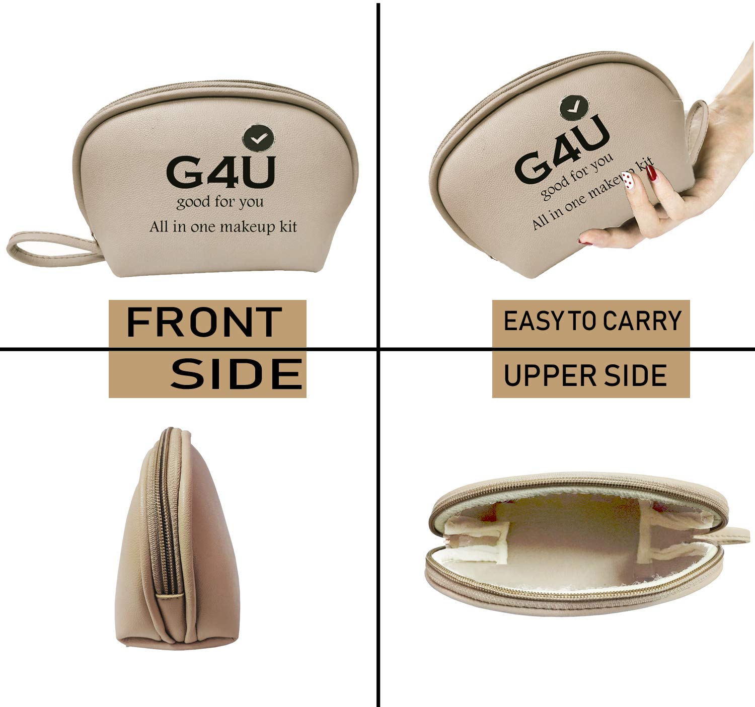 G4U 2 Pack Small Makeup Bag for Women - Waterproof Cosmetic Pouch Travel Organizer (Beige & Pink) | Perfect for Travel, Gym & Daily Essentials Storage