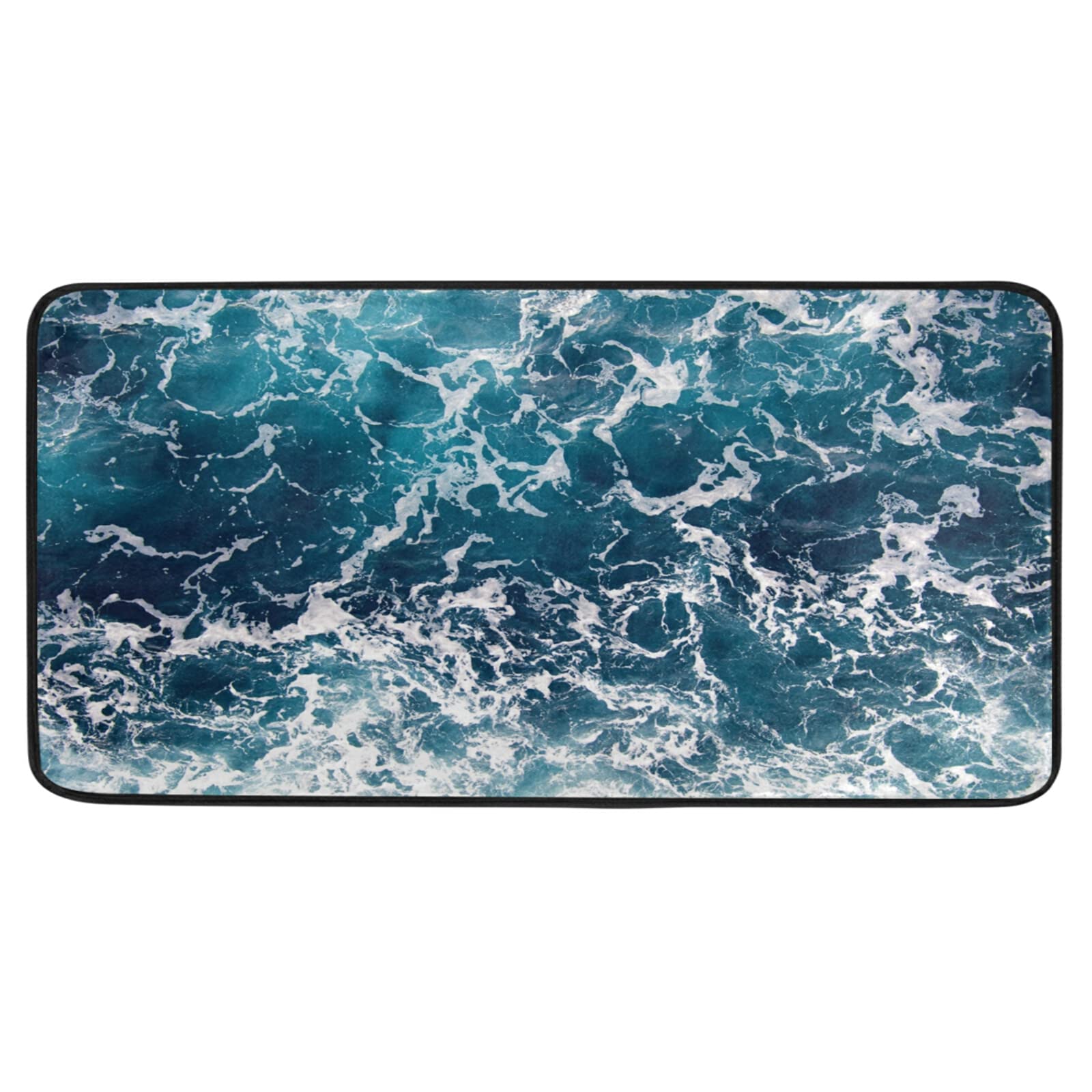 Ollabaky Non-Slip Washable Kitchen Rug with Ocean Pattern - Anti-Fatigue Cushioned Floor Mat for Standing Comfort - 39