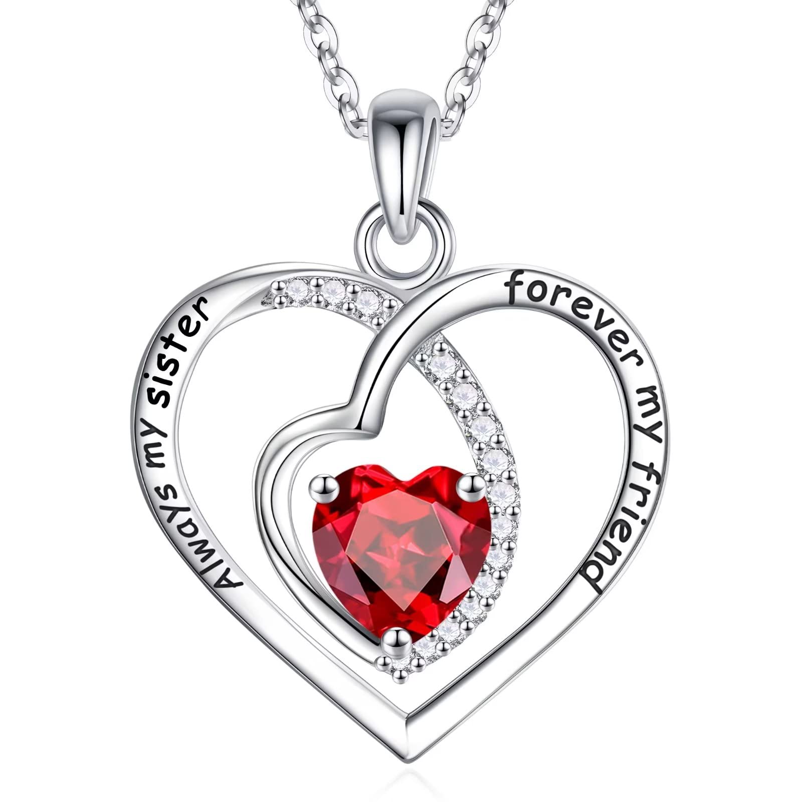 Sister Infinity Love Heart Necklace - S925 Sterling Silver Birthstone Pendant, Meaningful Jewelry Gift for Sisters | Valentine's Day, Mother's Day, Christmas & Birthday Present | Perfect for Everyday Wear, Special Occasions & Heartfelt Moments