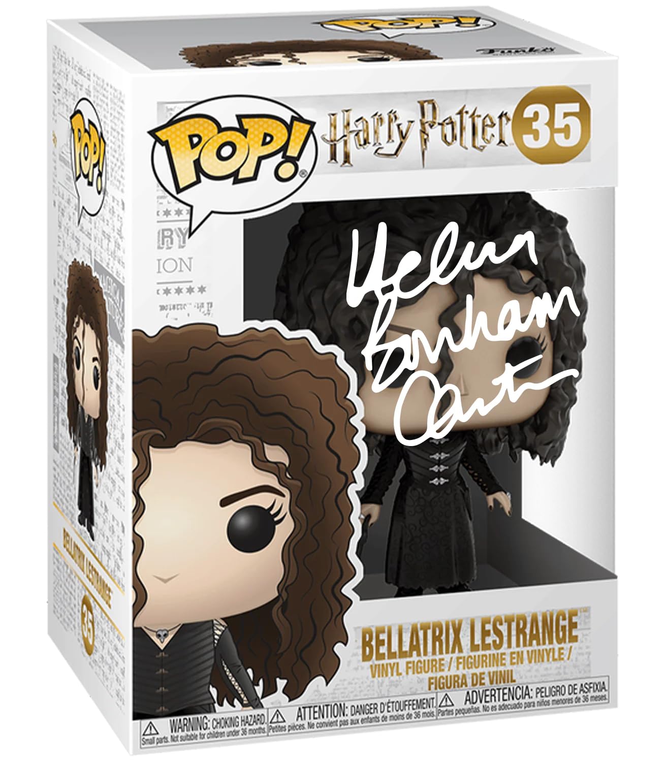 Helena Bonham Carter as Bellatrix Lestrange Funko POP! #35 - Signed Laser Reprint with Protector Case | Harry Potter Collectible for Movie Fans & Home Display
