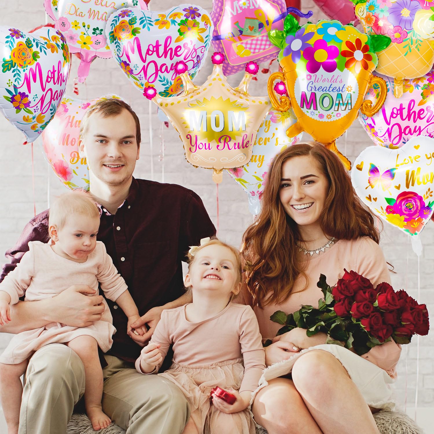 12Pcs Premium Mother's Day Balloons - Large Heart Shaped Aluminum Foil Balloons for Mom, Birthday Party Decorations - Perfect for Mother's Day Celebrations, Baby Showers & Home Decor