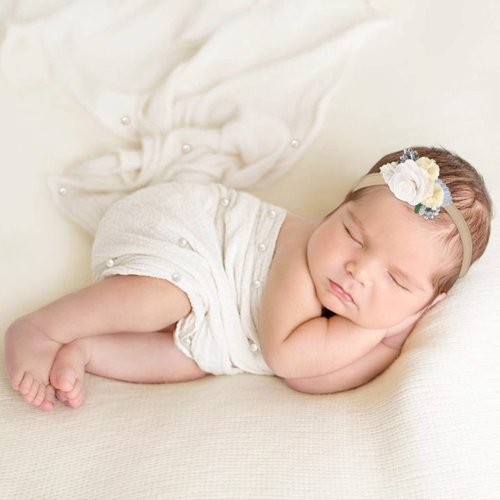 AOKE 4-Piece Newborn Photography Props Kit - Soft White Baby Wraps, Headbands & Blanket for Boys & Girls | Perfect for DIY Newborn Photo Shoots, Baby Showers & First Birthday Portraits