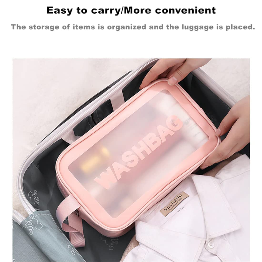 VIBGYOR Clear PVC Travel Toiletry Bag - Waterproof Cosmetic Organizer for Women, Transparent Makeup Bag with Semicurve Design (Pink) - Perfect for Travel, Gym, and Daily Essentials Storage