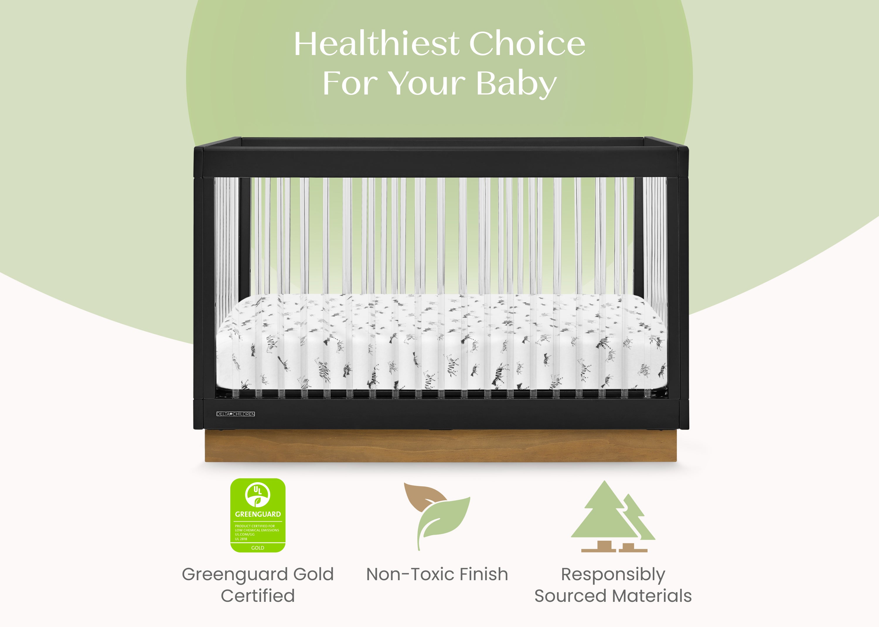 James Acrylic 4-in-1 Convertible Baby Crib - Modern Nursery Furniture for Newborn to Toddler | Perfect for Small Spaces & Minimalist Bedrooms
