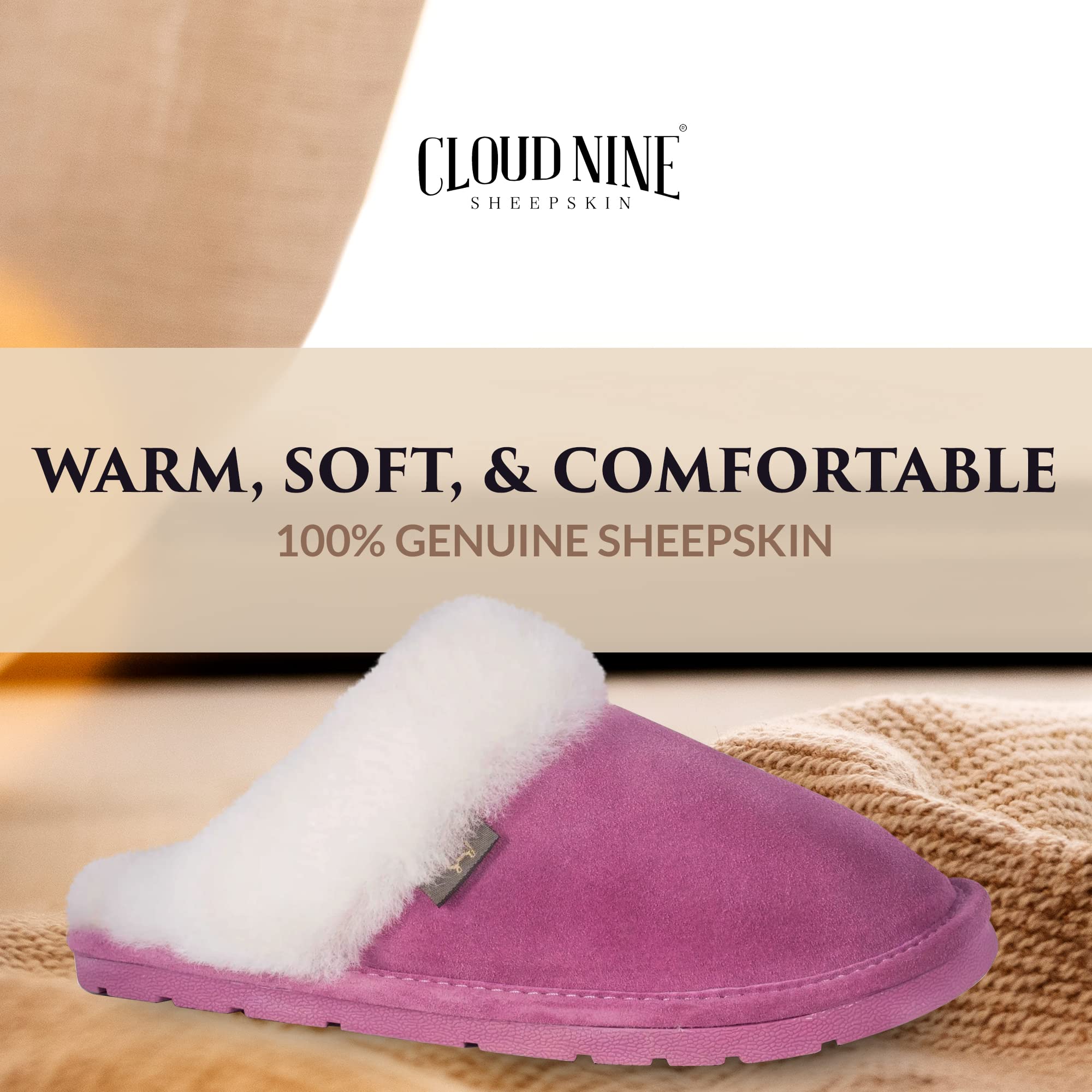 Women's Genuine Sheepskin Indoor Outdoor Scuff Slippers - Soft & Comfortable House Shoes for Relaxing at Home, Lounging or Quick Errands