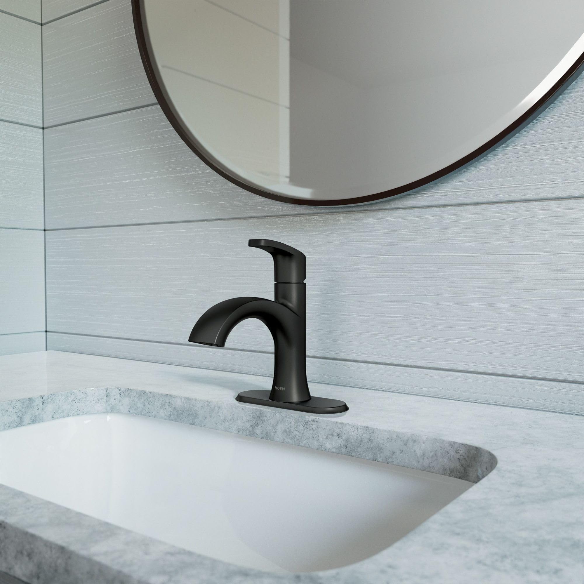 Moen Karis One-Handle Bathroom Sink Faucet - Single Hole Lavatory Faucet with Drain Assembly & Optional Deck Plate in Matte Black (Model 84346BL) - Perfect for Modern Bathroom & Powder Room Upgrades