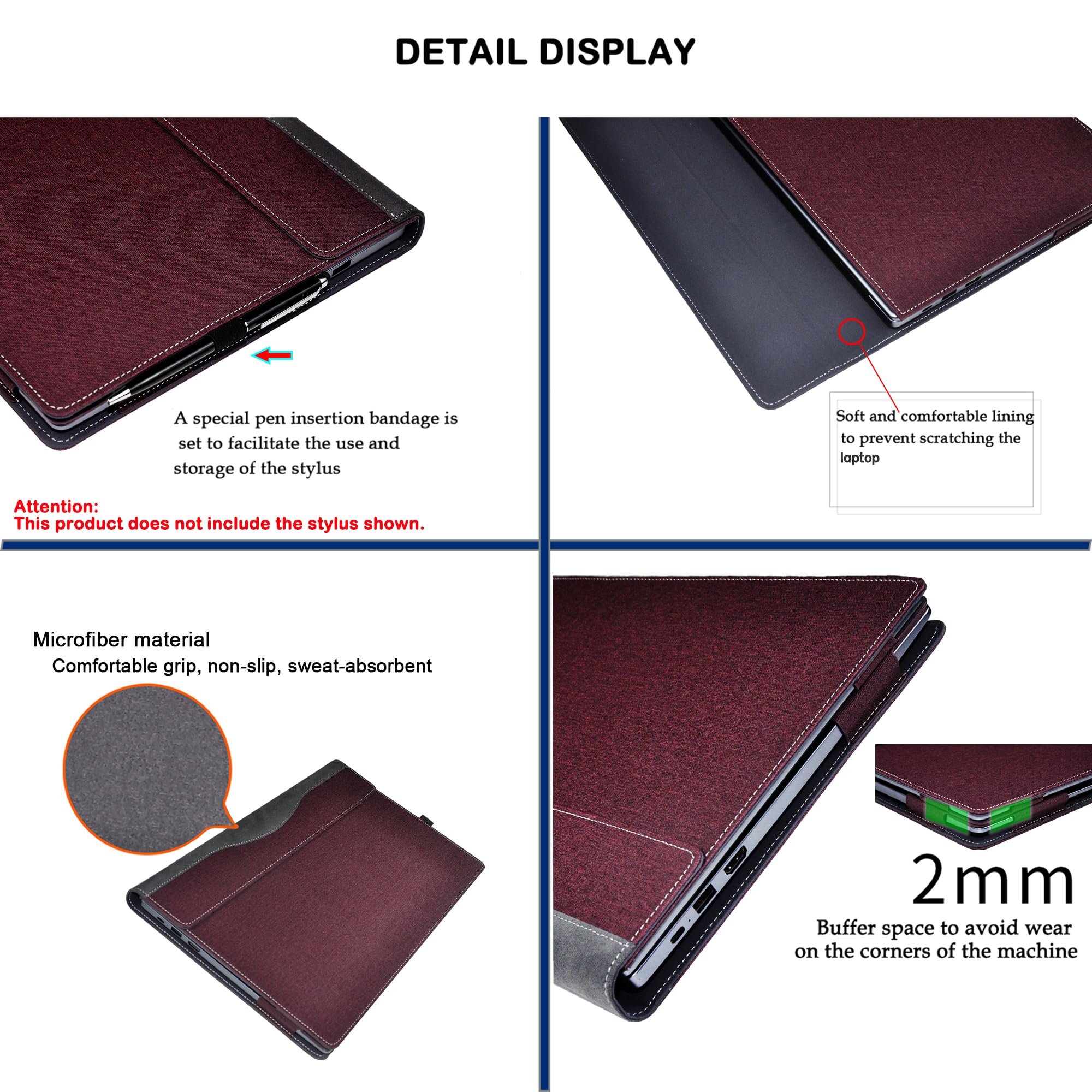 Premium PU Leather Laptop Sleeve for 16-inch Lenovo IdeaPad Slim 5/5 Pro/Pro 5 - Burgundy Protective Case Cover | Ideal for Work, Travel & School