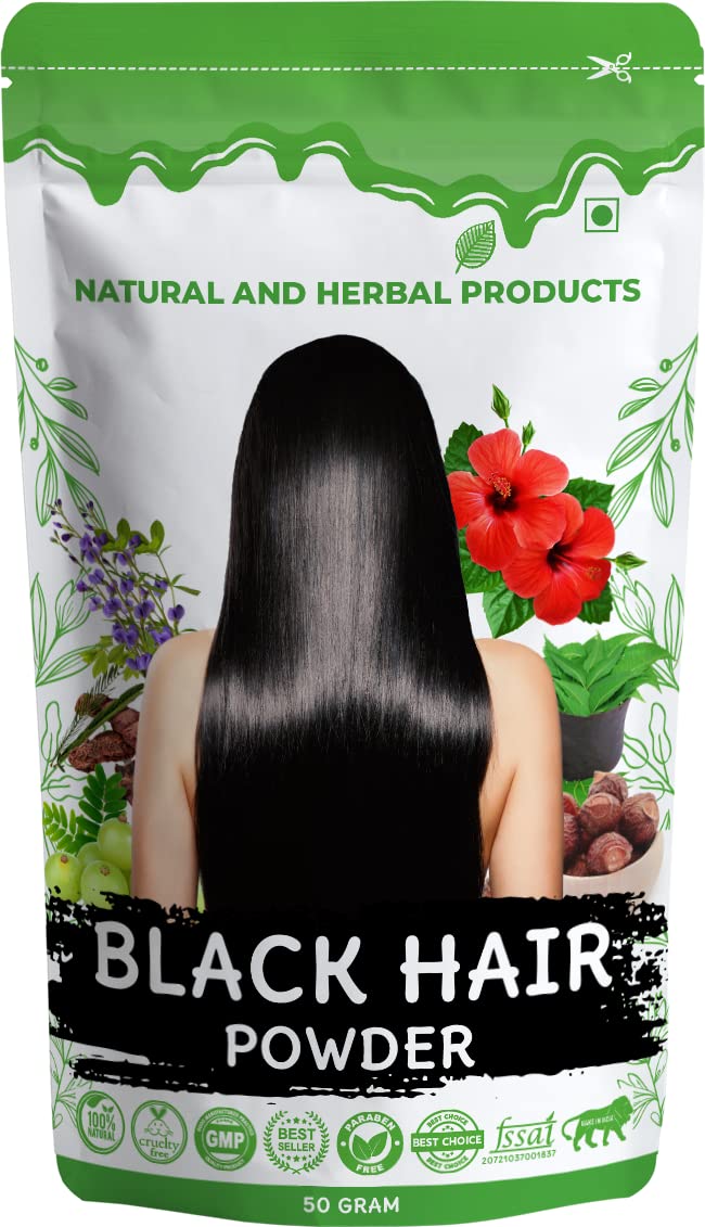 Organic Black Henna Powder for Hair - Long-lasting Natural Hair Dye for Men & Women | Pure Herbal Mehandi with Indigo | Promotes Hair Growth & Conditioning (50g) | Perfect for DIY Hair Coloring at Home & Salon Treatments