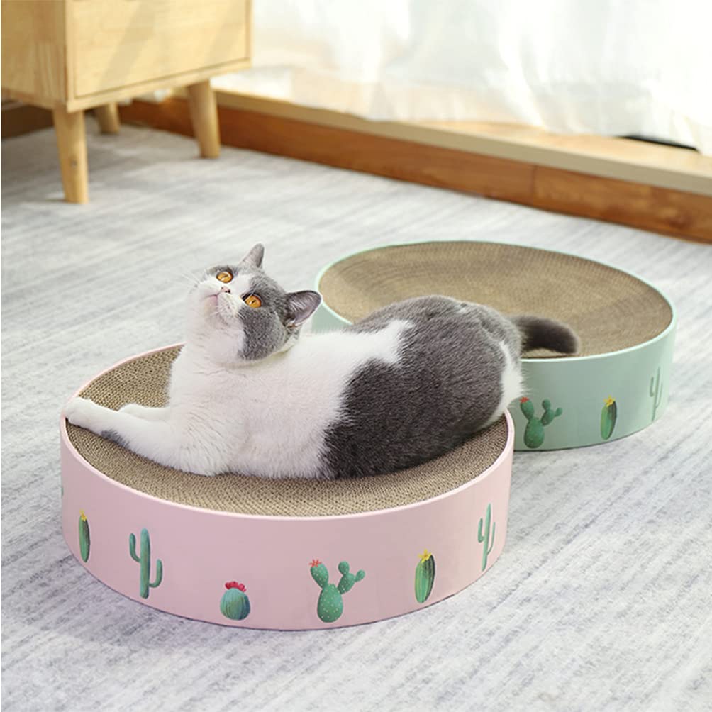 1Pc Cat Scratcher Cardboard Bowl Shape Scratching Board with Cacti Pattern - Durable Cat Scratching Post, Scratch Pad & Bed for Indoor Cats - Perfect for Playtime, Nail Care & Furniture Protection