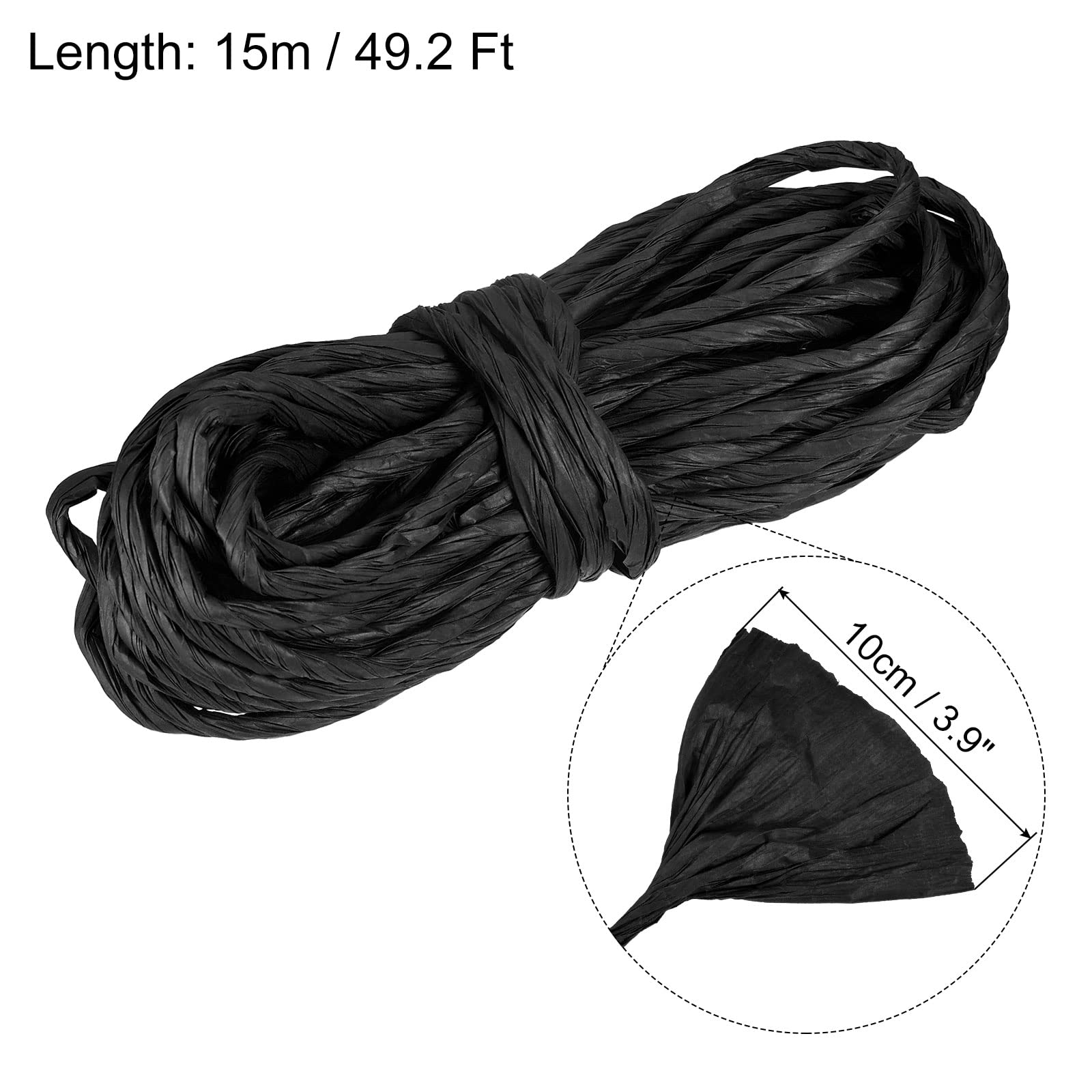 Meccanixity Raffia Paper Craft Rope - 16.4 Yards Handmade Twisted DIY String for Gift Wrapping, Home Decor, Scrapbooking & Party Decoration (Black)