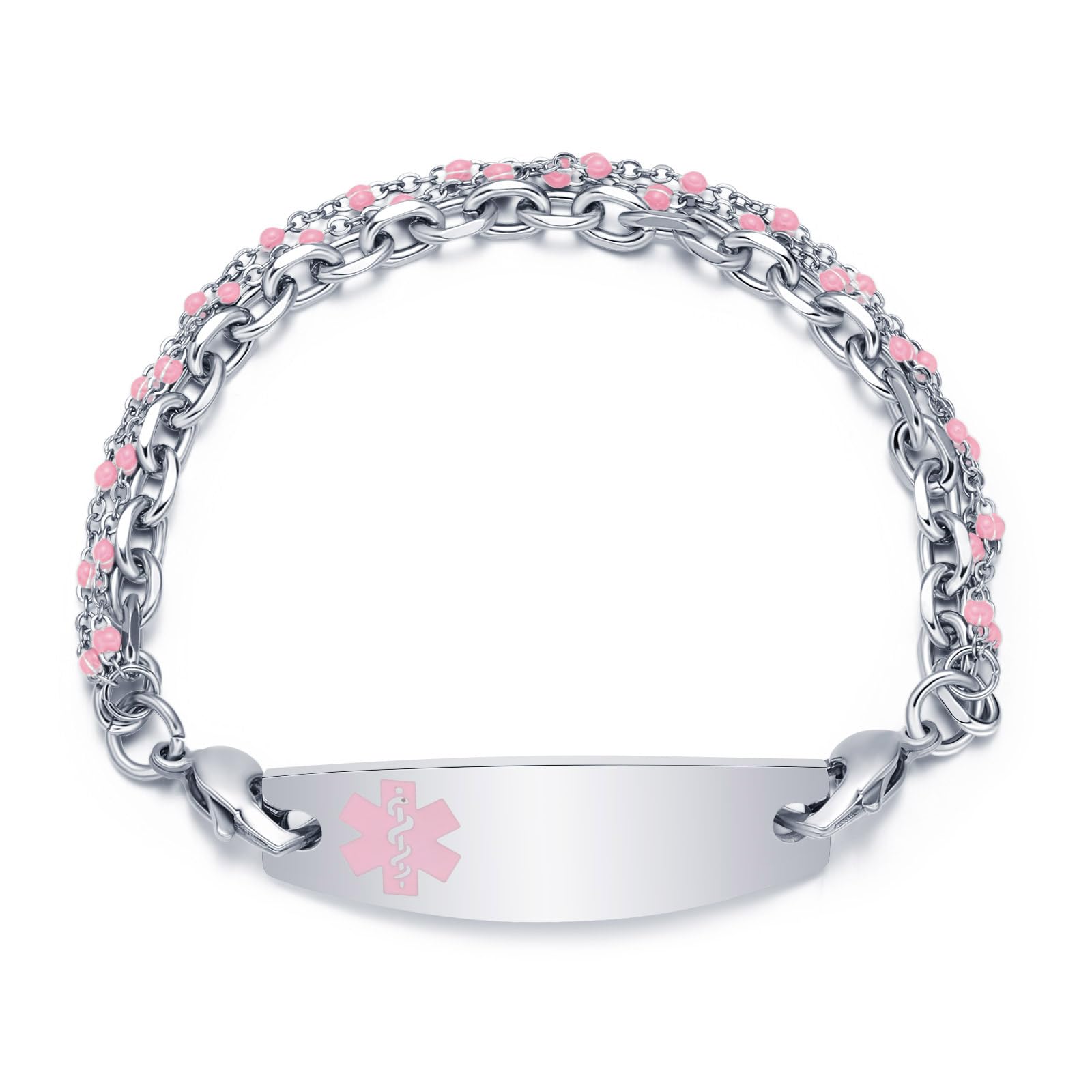 Custom Medical Alert Bracelet for Women - Free Engraving Stainless Steel Medical ID Bracelet with 3-Layer Chain (5.5-8.5 Inch Adjustable) - Perfect for Emergency Health Identification & Daily Wear