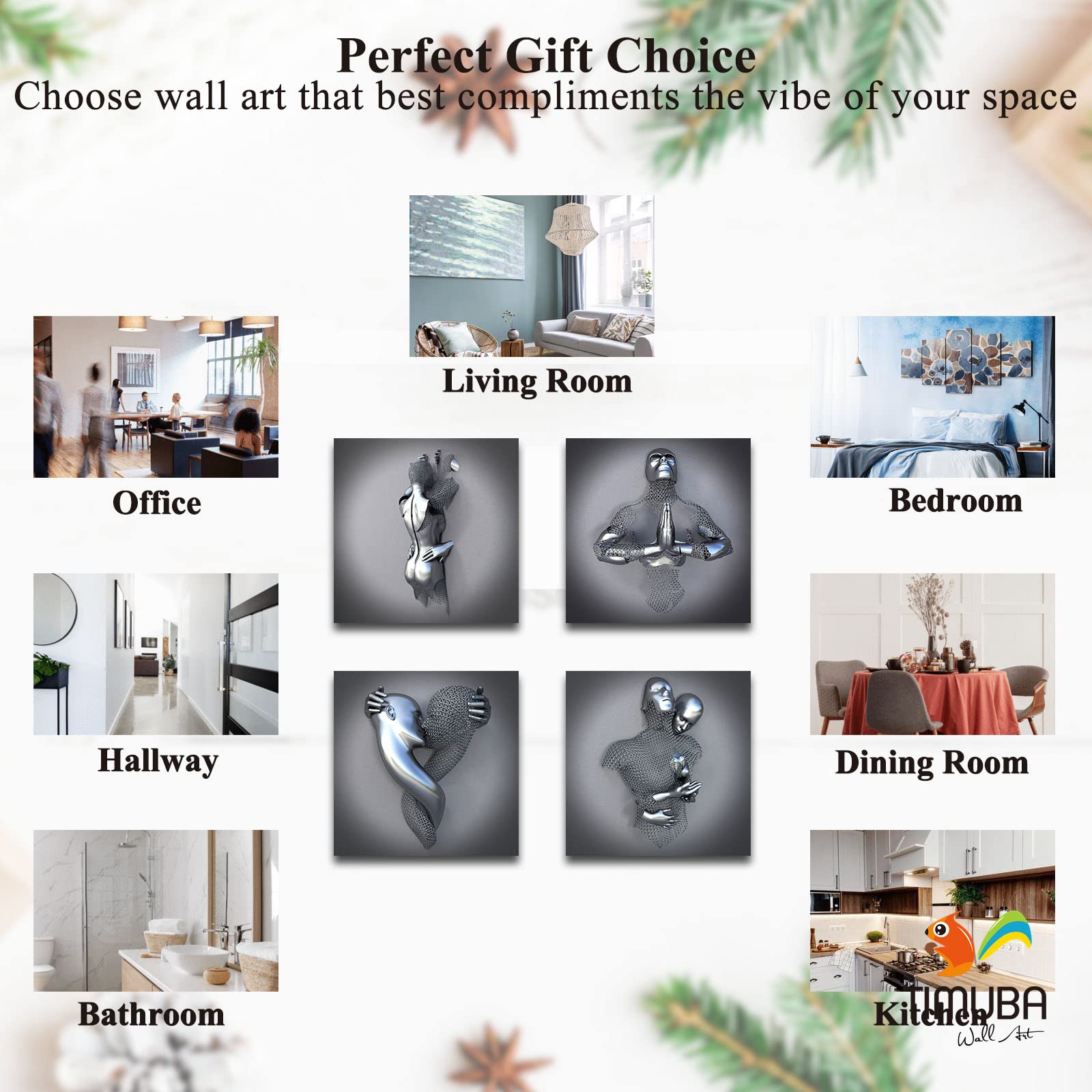4 Piece Set 3D Canvas Wall Art - Love Heart Gray Modern Framed Painting, Hugging Couple & Kissing Design for Bedroom Decor, Home Gifts (20
