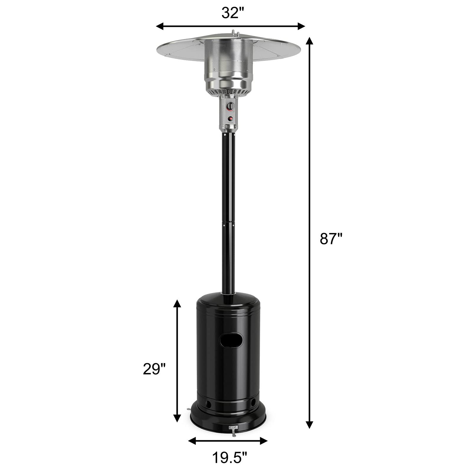 COSTWAY 50,000 BTU Outdoor Propane Patio Heater with Stainless Steel Burner & Wheels | Triple Protection System | Portable Standing Heater for Porch, Deck, Backyard, Restaurant & Commercial Use | Black