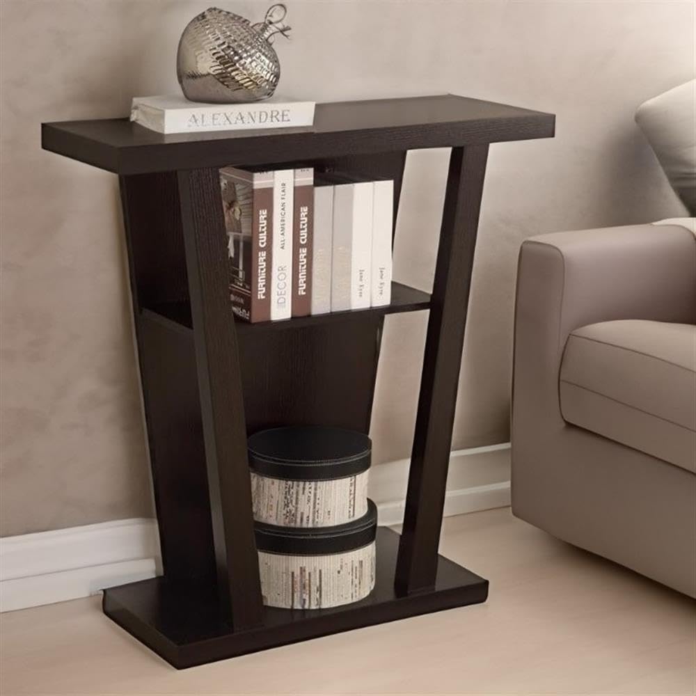 BOWERY HILL 33.75 Inch Modern Wood Console Table with 2 Shelves & Storage Space - Entryway Sofa Table for Living Room, Hallway - Deep Cappuccino Finish (Easy Assembly, Scratch-Resistant Glides)