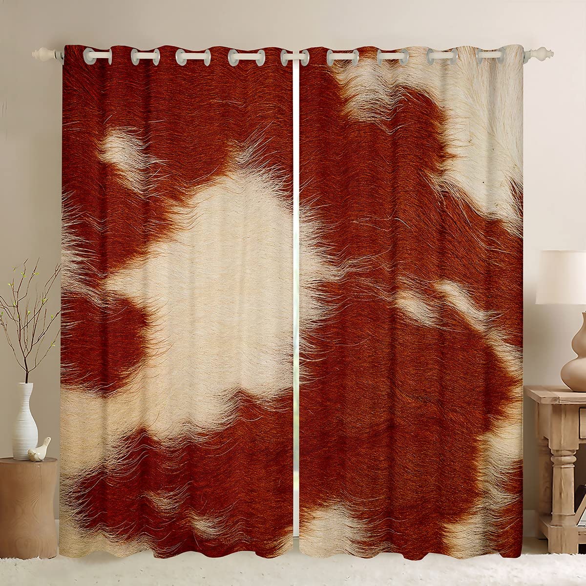 Brown Cowhide Print Window Curtains 38