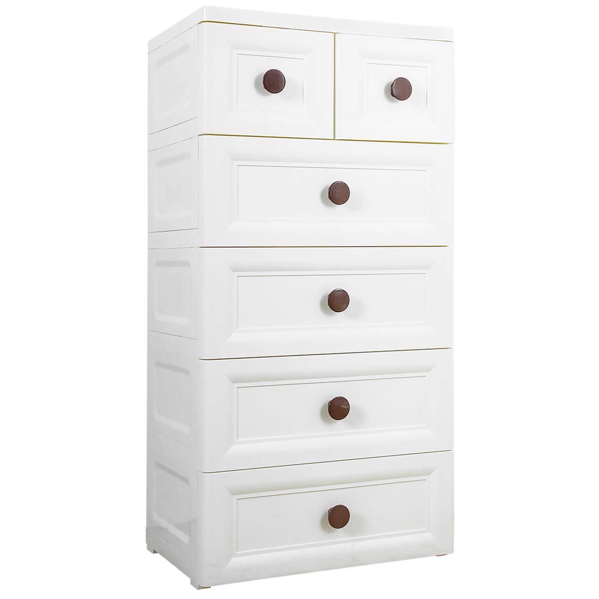 5-Drawer White Plastic Storage Dresser - 25.6in Wide for Bedroom, Playroom & Kitchen