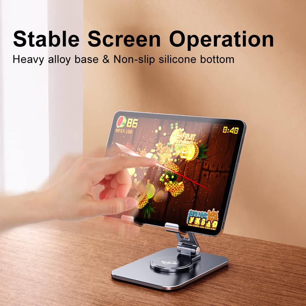 HouDeOS Rotatable & Foldable Aluminum Tablet Stand for Desk - Stable iPad Holder Compatible with 4.7-12 Inch Tablets & Smartphones - Perfect for Work, Study, and Entertainment