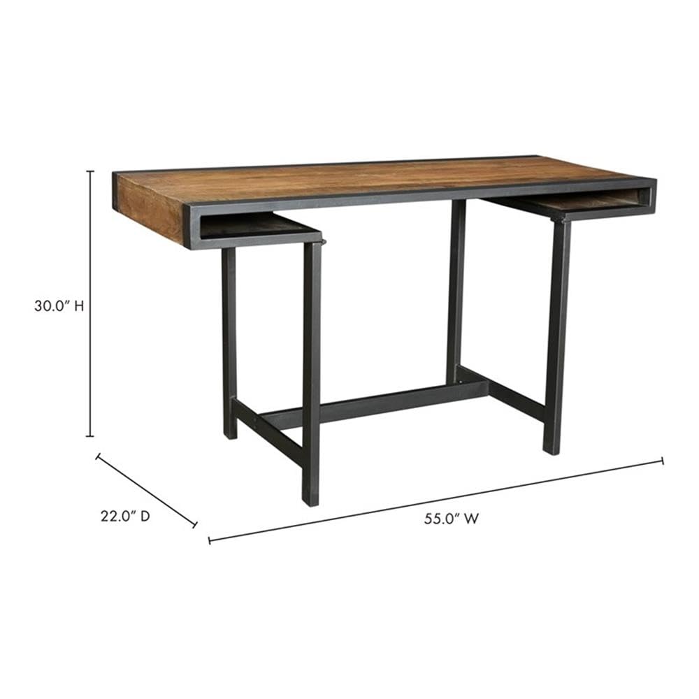 Brown Moe's Home Collection Parliament Wood Writing Desk with Sturdy Iron Frame - Perfect for Home Office, Study Room & Workspace