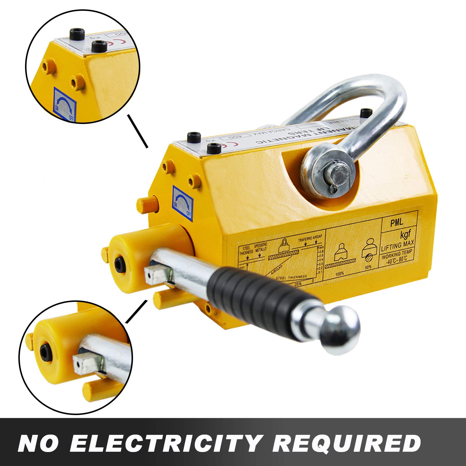 660 Lbs Magnetic Lifter with Release - Heavy Duty Permanent Lifting Magnet for Steel Plates & Boards - Ideal for Shop Cranes, Hoists & Industrial Material Handling