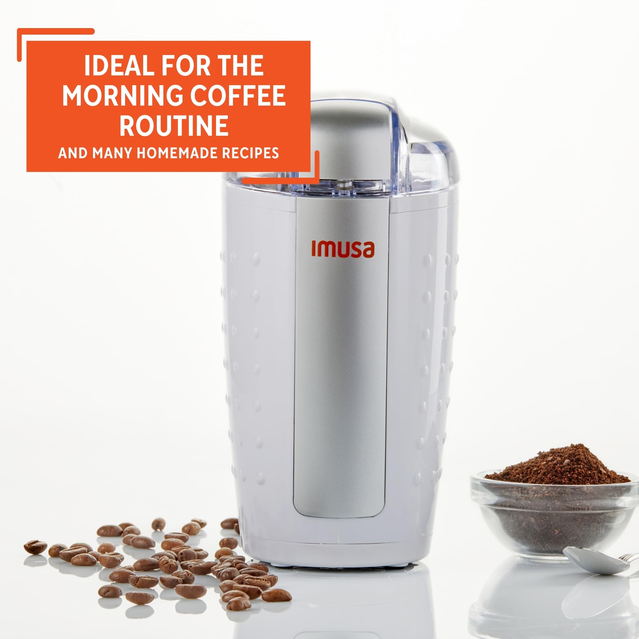 IMUSA 3oz Electric Coffee Grinder & Spice Grinder - White - Perfect for Freshly Ground Coffee & Spices at Home or Office