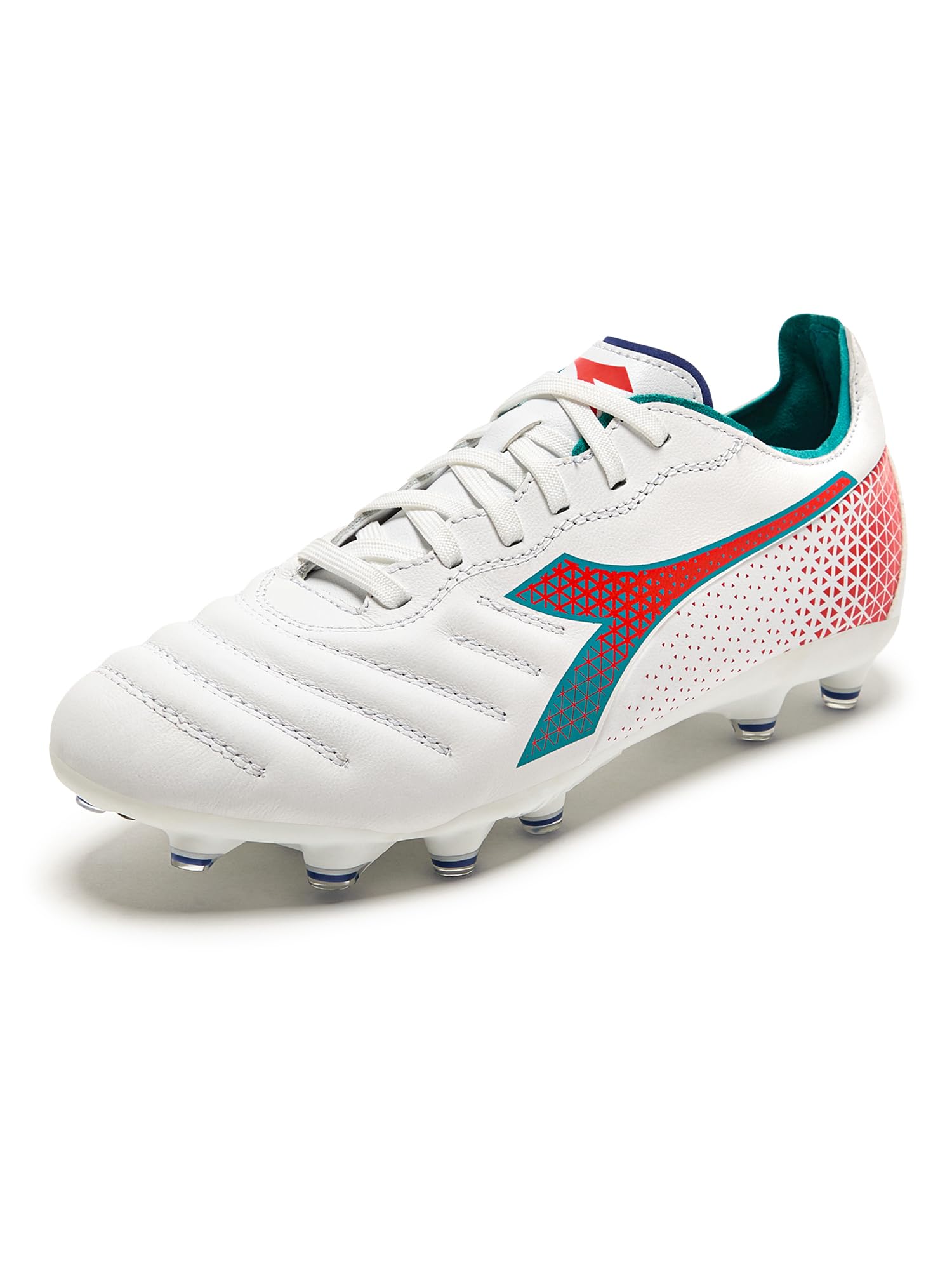 Diadora Brasil Elite GR LT LP12 Women's Soccer Cleats - Ultrasoft Full-Grain Leather, Water-Resistant, Anti-Stretch Fabric, Non-Slip PU Lining (White/Blue/Red, US Size 8) | Perfect for Firm Ground Matches, Training & Competitive Play