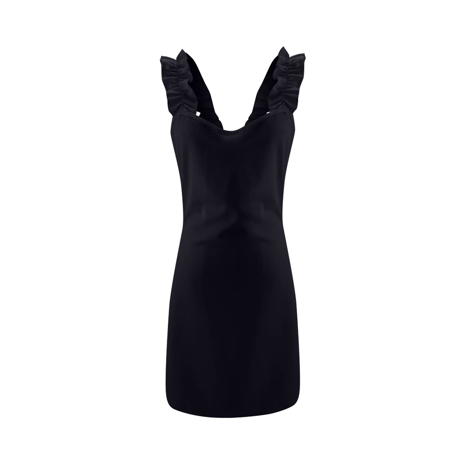 Elegant Lettuce Shirred Strap Midi Bodycon Dress for Women - Formal Fitted Bustier Dress for Wedding Guest, Cocktail Party & Special Occasions | Tea Length Classy Solid Dress for Date Night & Evening Events