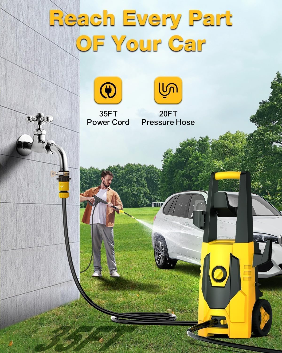 AgiiMan 5100PSI Electric Pressure Washer - 3.4GPM High Power Washer with 35FT Cord & 20FT Hose, Soap Tank - Perfect for Car Washing, Driveway Cleaning, Patio, Deck and Garden Maintenance