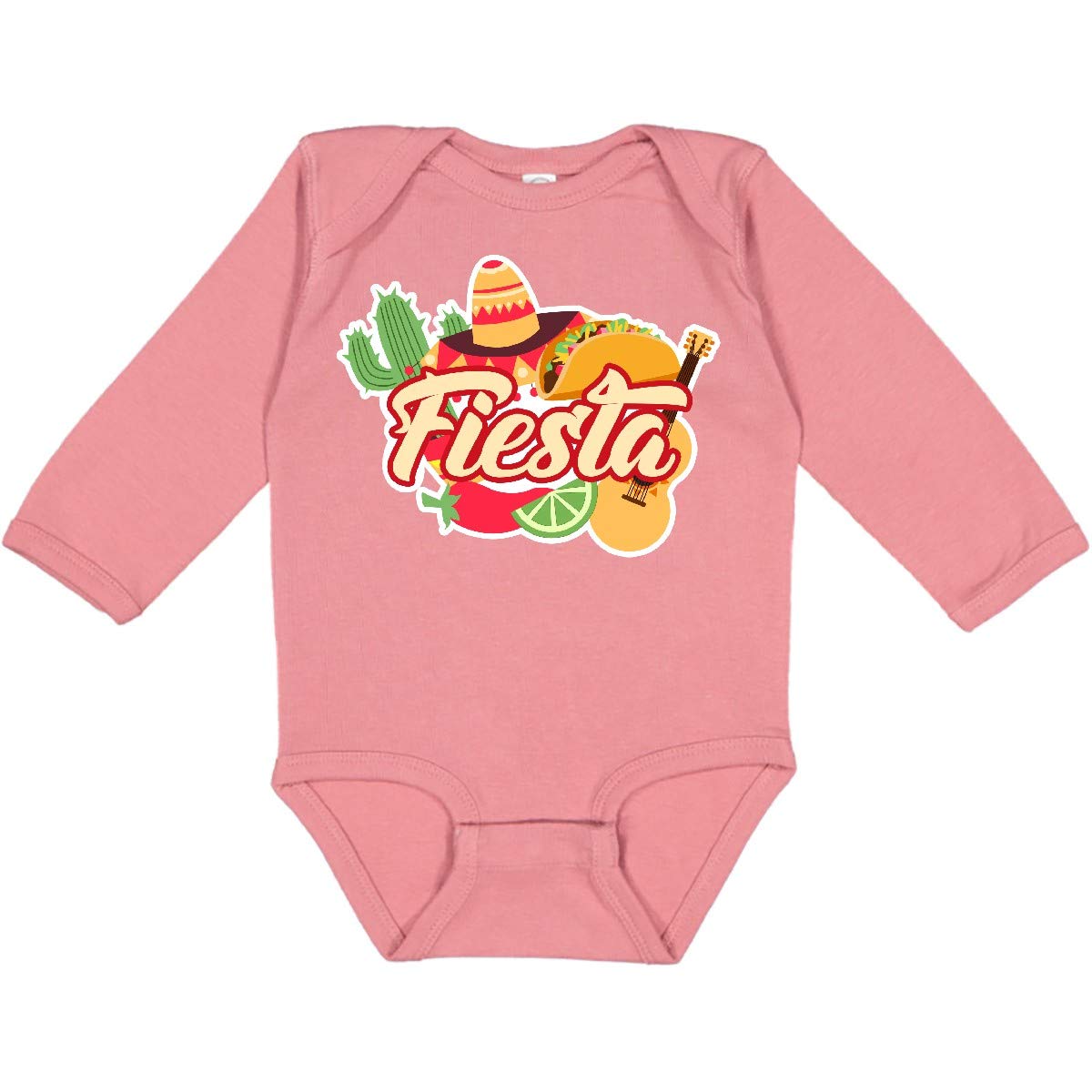 Fiesta with Sombrero Taco Cactus Lime Red Pepper Long Sleeve Baby Bodysuit | Cute Mexican-Themed Outfit for Boys & Girls | Perfect for Cinco de Mayo, Birthday Parties & Hispanic Heritage Celebrations