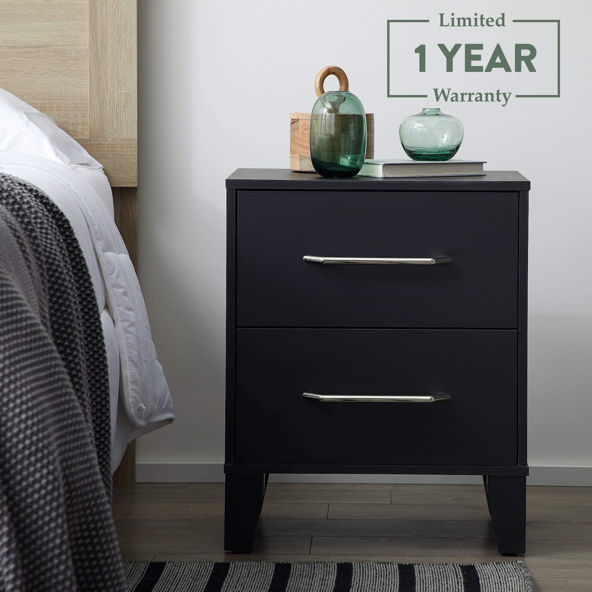 Modern Black Two-Drawer Dresser for Bedroom - Easy Assembly Wooden Chest of Drawers - Perfect for Small Spaces & Closet Organization