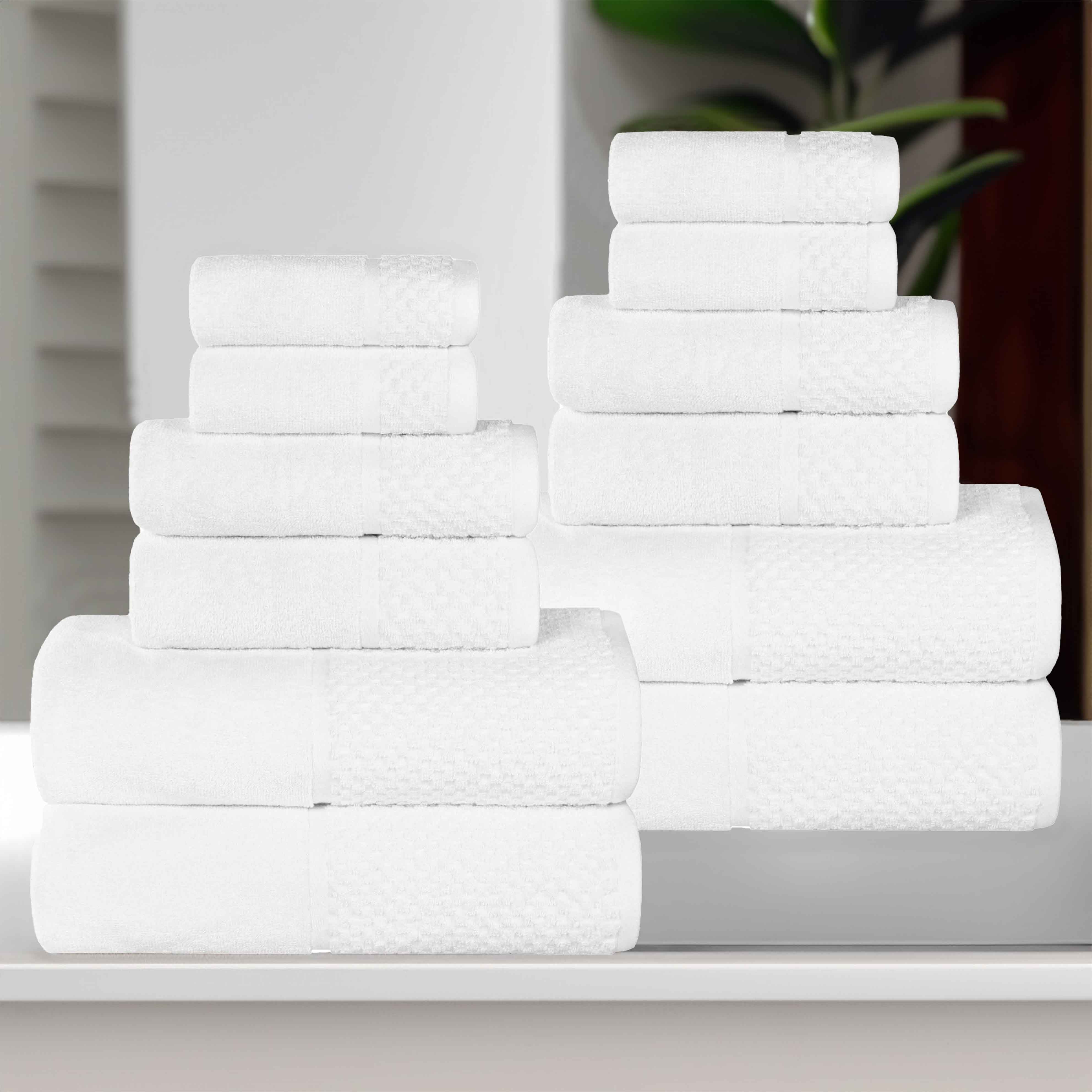 Premium 12-Piece Cotton Plush Jacquard Towel Set - Soft & Absorbent Solid & Two-Toned Bath Towels for Spa, Bathroom & Guest Use
