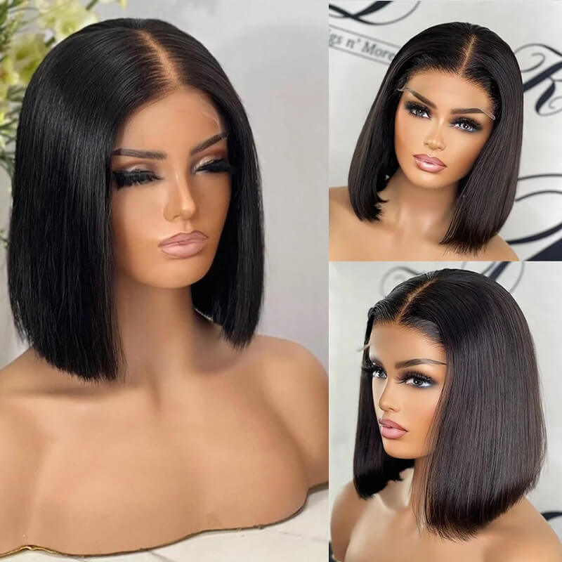 Buy 2 Human Hair Wigs for $159 | 13x4 Lace Frontal Wig with Dak Blue Layered Cut + Free 4x4 Straight Bob Wig | Perfect for Daily Wear, Cosplay & Special Occasions