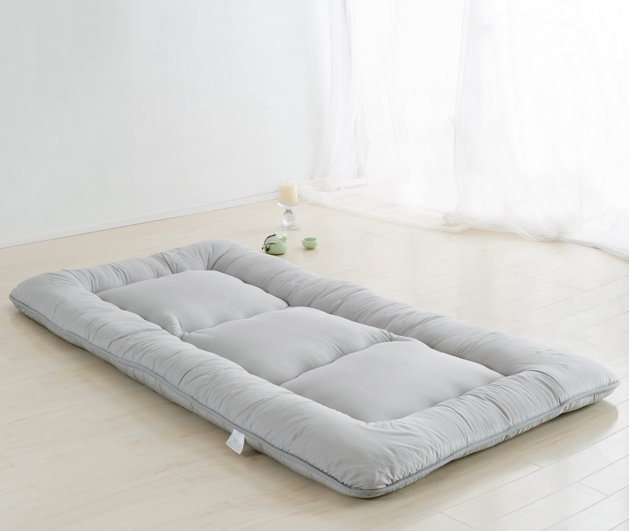 Light Grey Japanese Futon Mattress - Twin Size Tatami Sleeping Mat for Floor Bed | Traditional Style, Comfortable & Space-Saving | Perfect for Small Apartments, Guest Rooms & Meditation Spaces