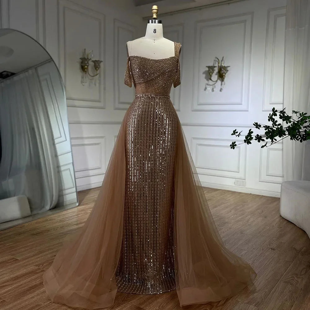 Serene Hill Gold Mermaid Elegant One Shoulder Beaded Evening Gown - Luxury Wedding Party Dress for Women 2025 | Perfect for Red Carpet Events, Galas & Formal Occasions
