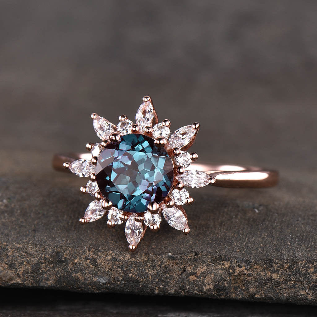14K/18K Gold Floral Color Changing Alexandrite & Moissanite Diamond Engagement Ring for Women - Perfect for Proposals, Anniversaries & Special Occasions