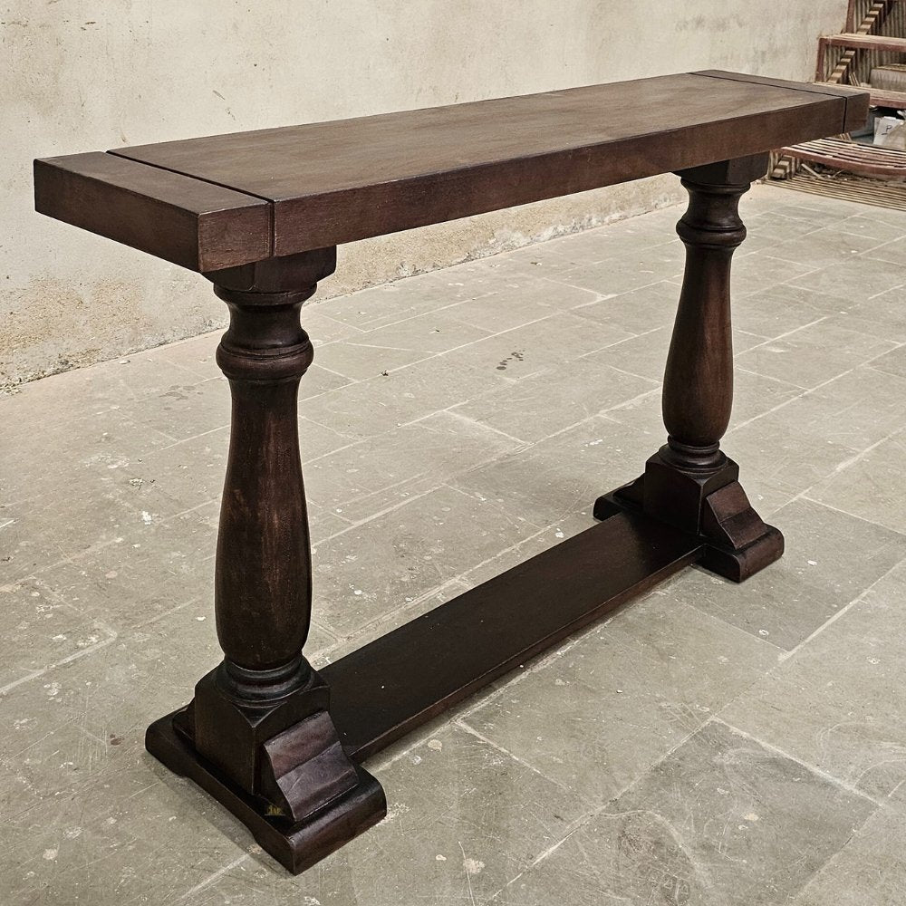 French Provincial Style Walnut Pillar Console Table - Elegant Entryway & Hallway Decor for Home & Office
