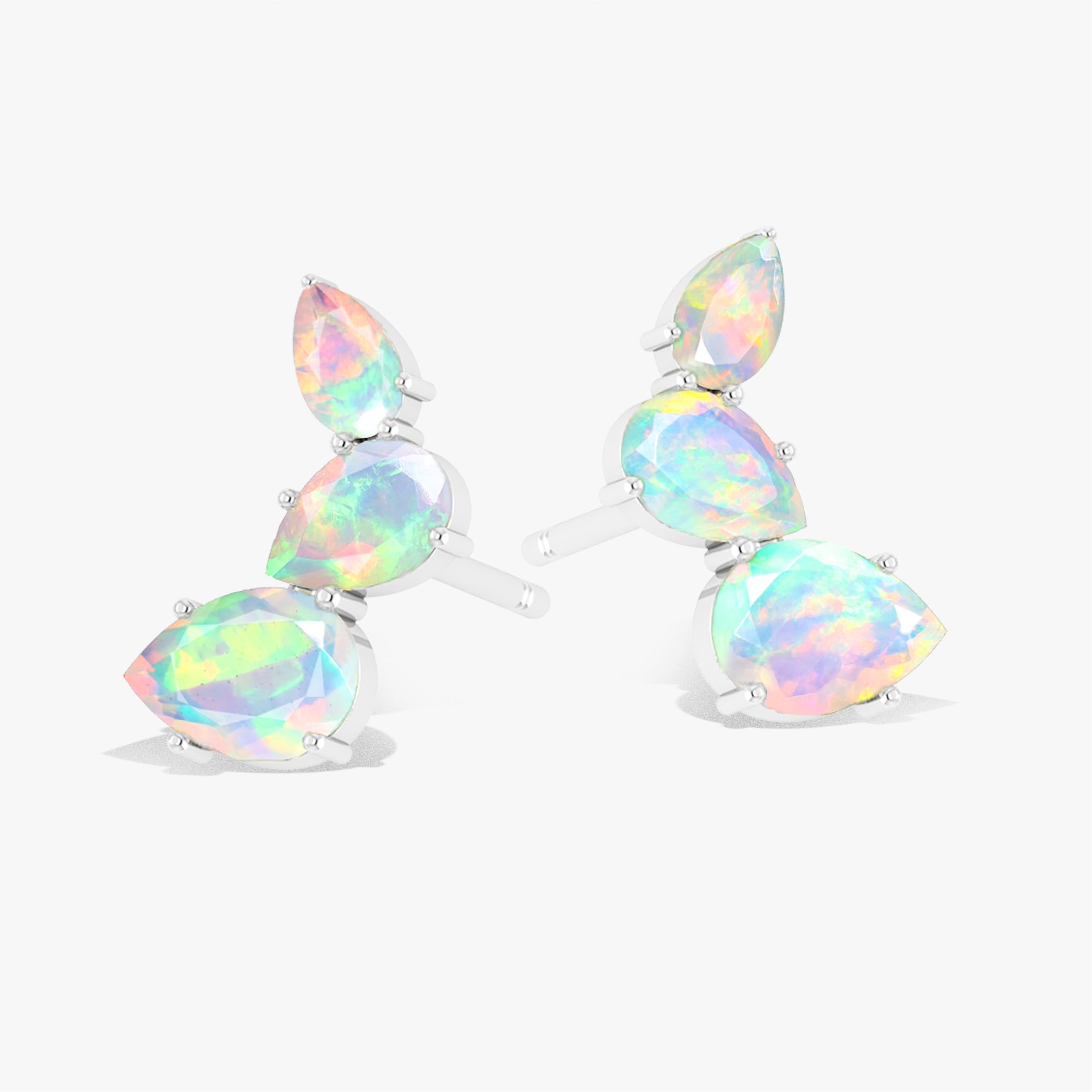 White Opal Pear Horn Style Stud Earrings – Dainty & Elegant Jewelry for Women, Perfect for Everyday Wear, Parties & Special Occasions