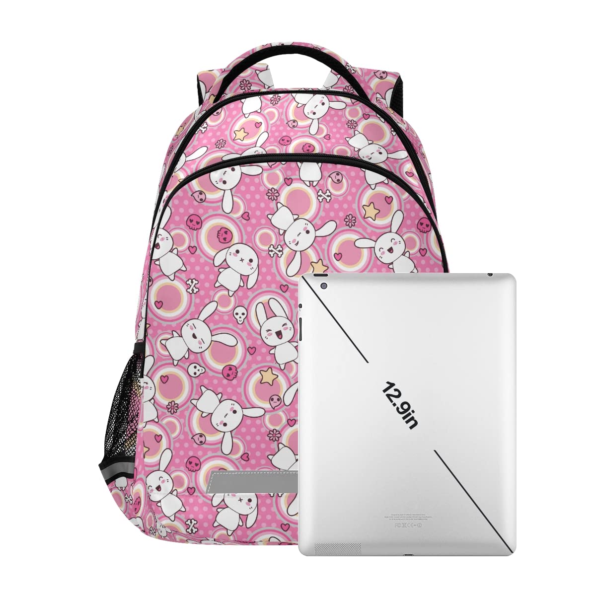 **MNSRUU Cute Doodle Kawaii Rabbit Laptop Backpack for School, Travel & Hiking - Adjustable Chest Strap, Lightweight Rucksack for Boys & Girls - Perfect for College, Work & Outdoor Adventures**