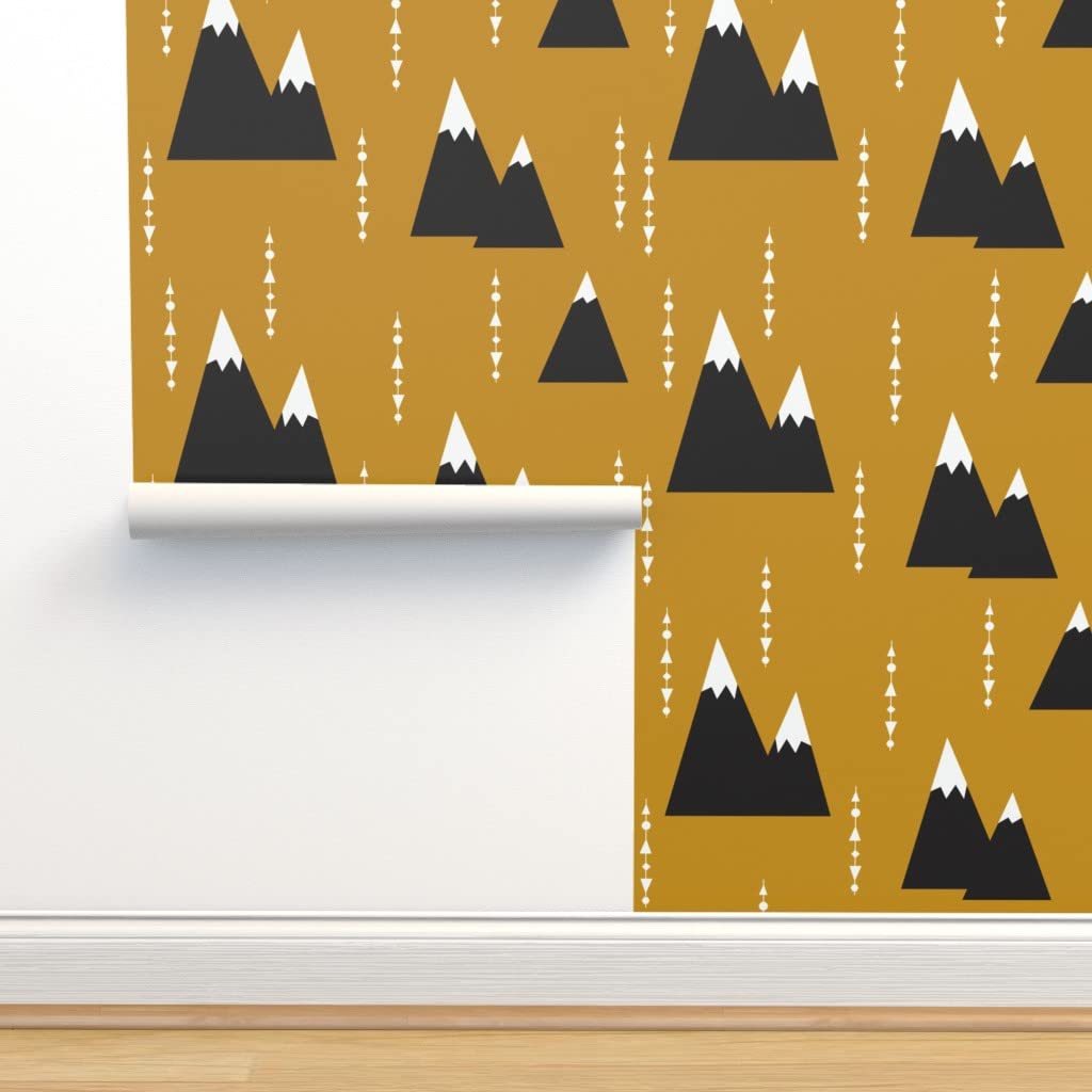 Peel & Stick Removable Wallpaper - 9ft x 2ft Golden Mountain Black White Nature Woodland Geometric Snow Design | Self-Adhesive Wall Decal for Bedroom, Living Room & Office Decor