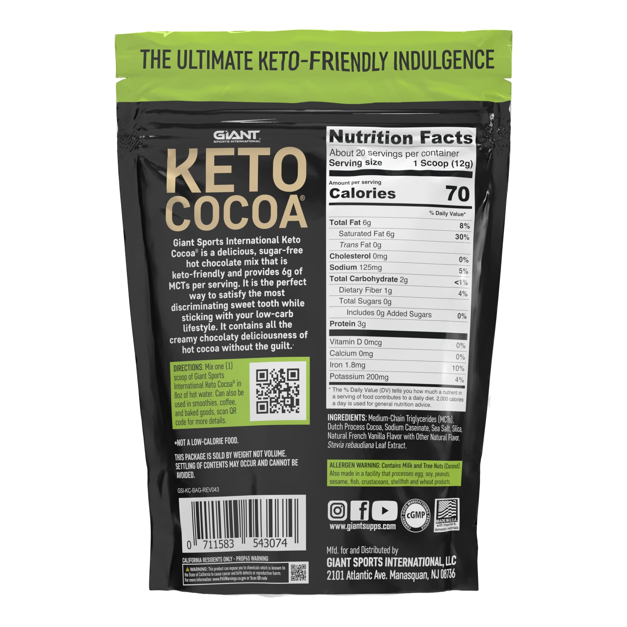 Giant Sports Keto Cocoa Collagen Peptide MCT Powder & Protein Bundle - Low Carb High Protein Supplement for Weight Loss & Muscle Recovery - Perfect for Keto Diet, Post-Workout & Healthy Lifestyle