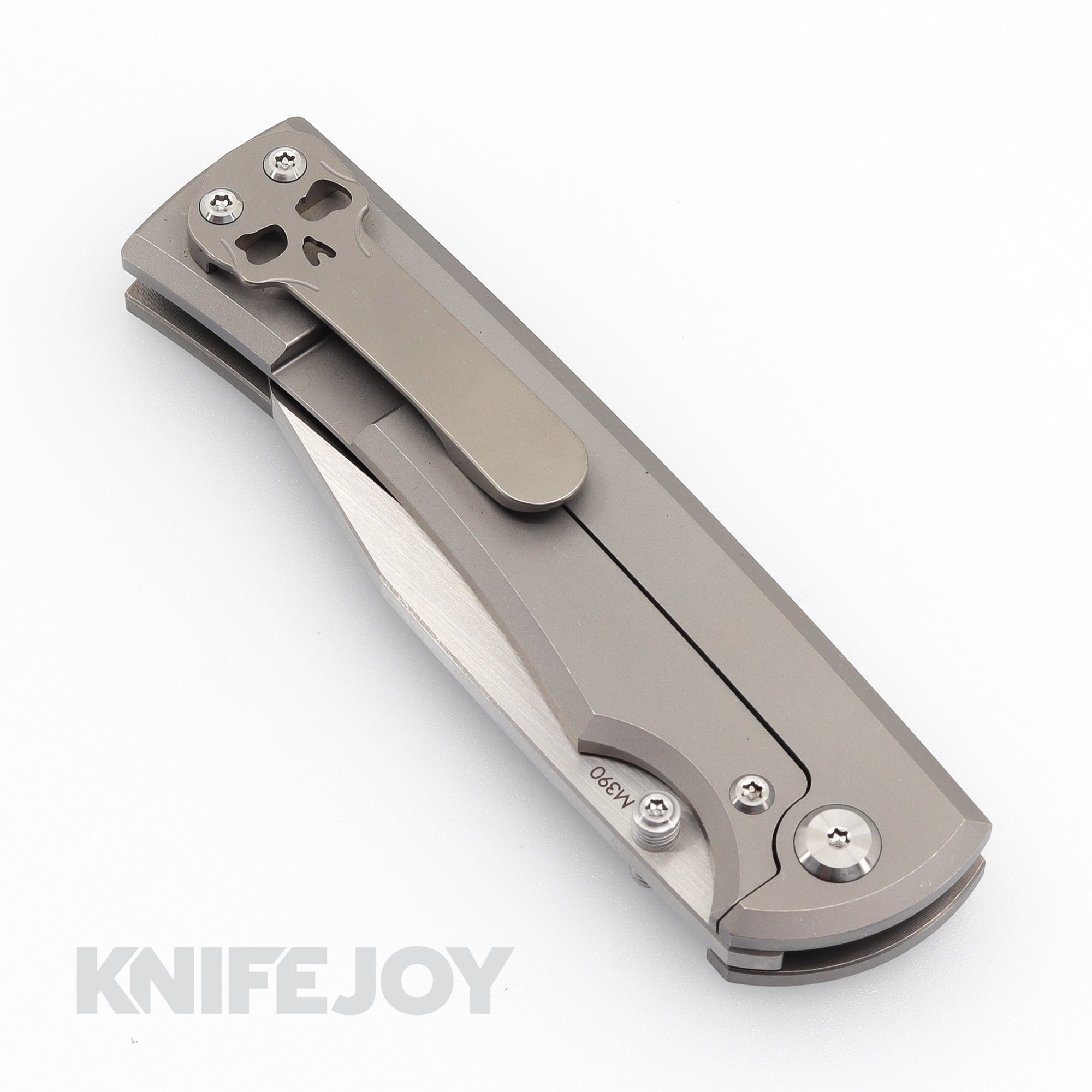 Chaves Knives Sangre 229 Folding Pocket Knife - Wharncliffe Blade, Stonewashed Titanium Handles, Belt Finish | EDC, Outdoor Survival, Camping & Tactical Use