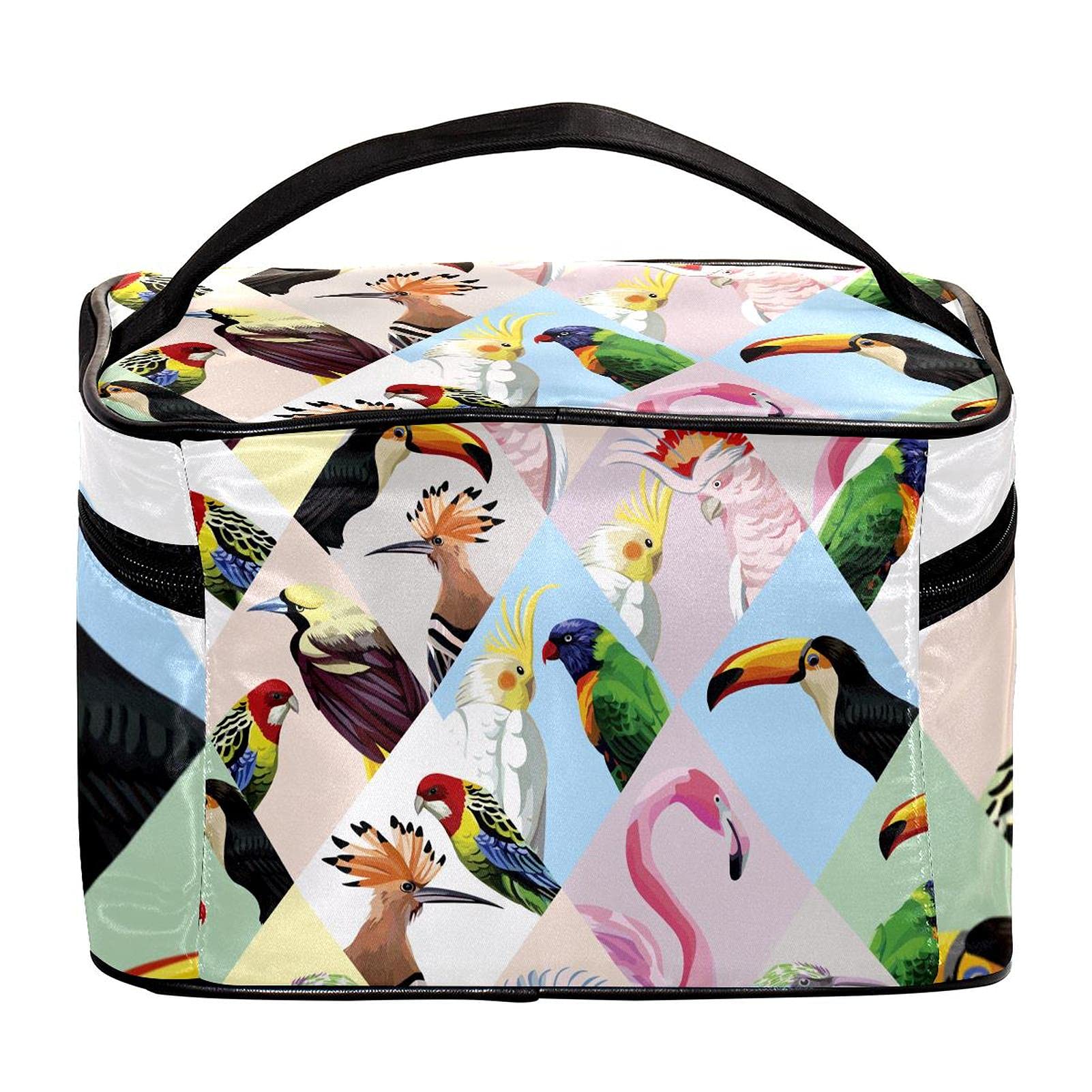 Colorful Tropical Parrot Flamingo Toucan Large Makeup Bag for Women - Waterproof Travel Cosmetic Organizer with Zipper, Perfect for Toiletries, Brushes & Beauty Essentials - Great for Vacations, Beach Trips & Gym Use