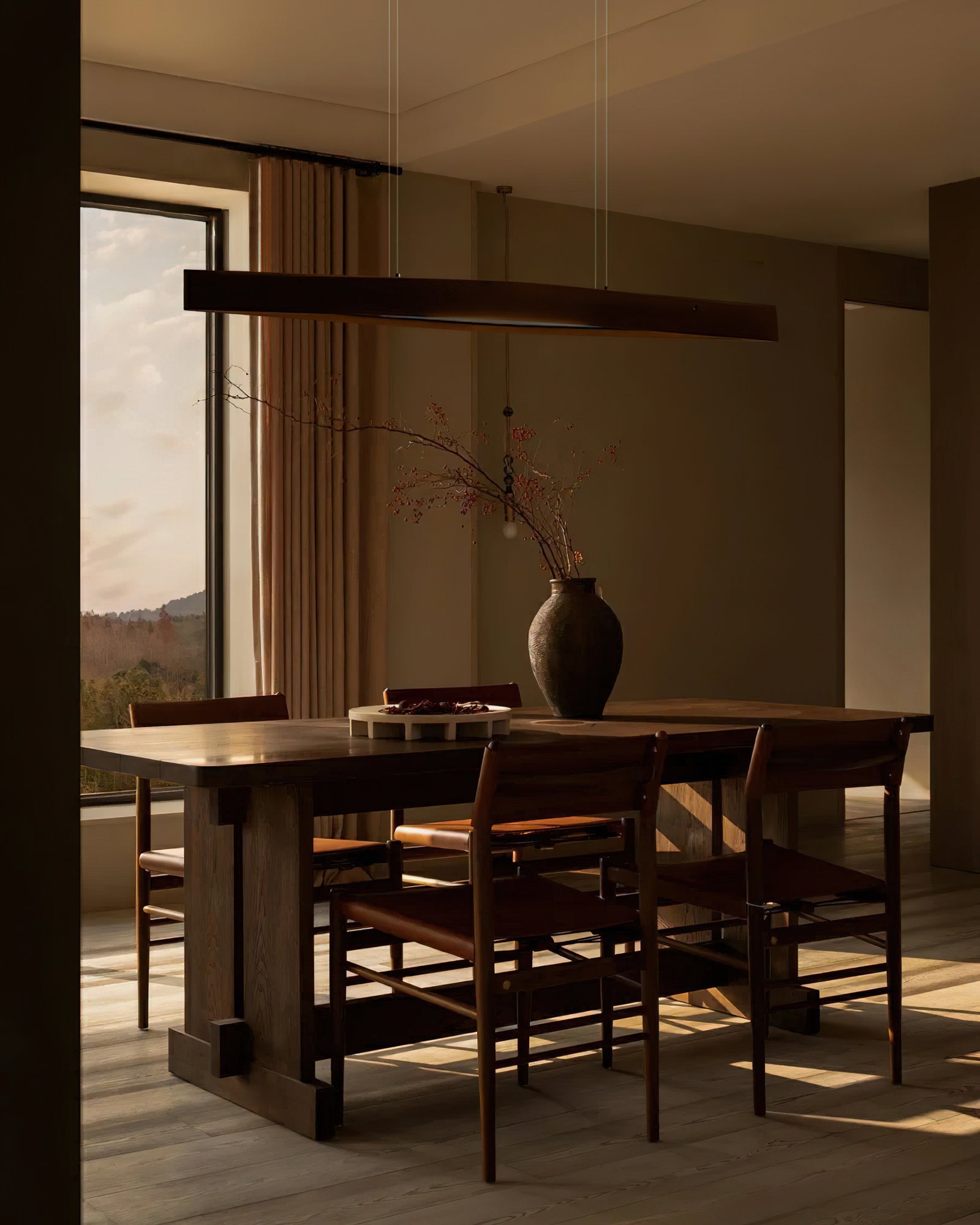Horizon Modern Linear Wood Pendant Light - Scandinavian Style Hanging Lamp for Dining Room, Kitchen Island & Living Room Lighting
