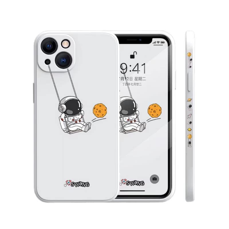 FCSWEET Cute Astronaut Outer Space Planet Star iPhone 13 Pro Case - Soft TPU Shockproof Protective Cover for Girls & Boys (White) | Perfect for School, Travel & Everyday Use