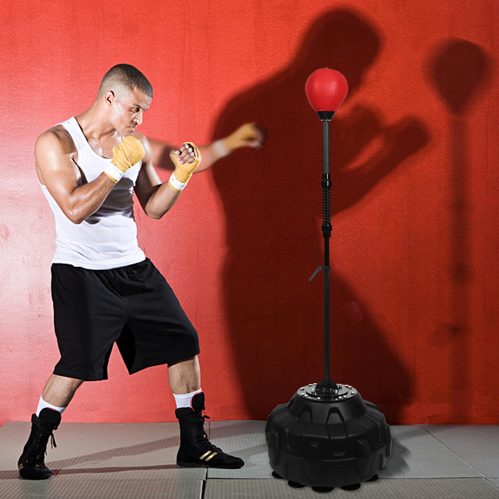 Speed Bar with Stable Base - MMA High Energy Spring Reflex Bag | Free Standing Adjustable Height Boxing Bag with Durable Stress Relief Ball for Fitness Training & Home Gym (Red) - Perfect for Boxing Practice, MMA Training, Stress Relief & Home Workouts