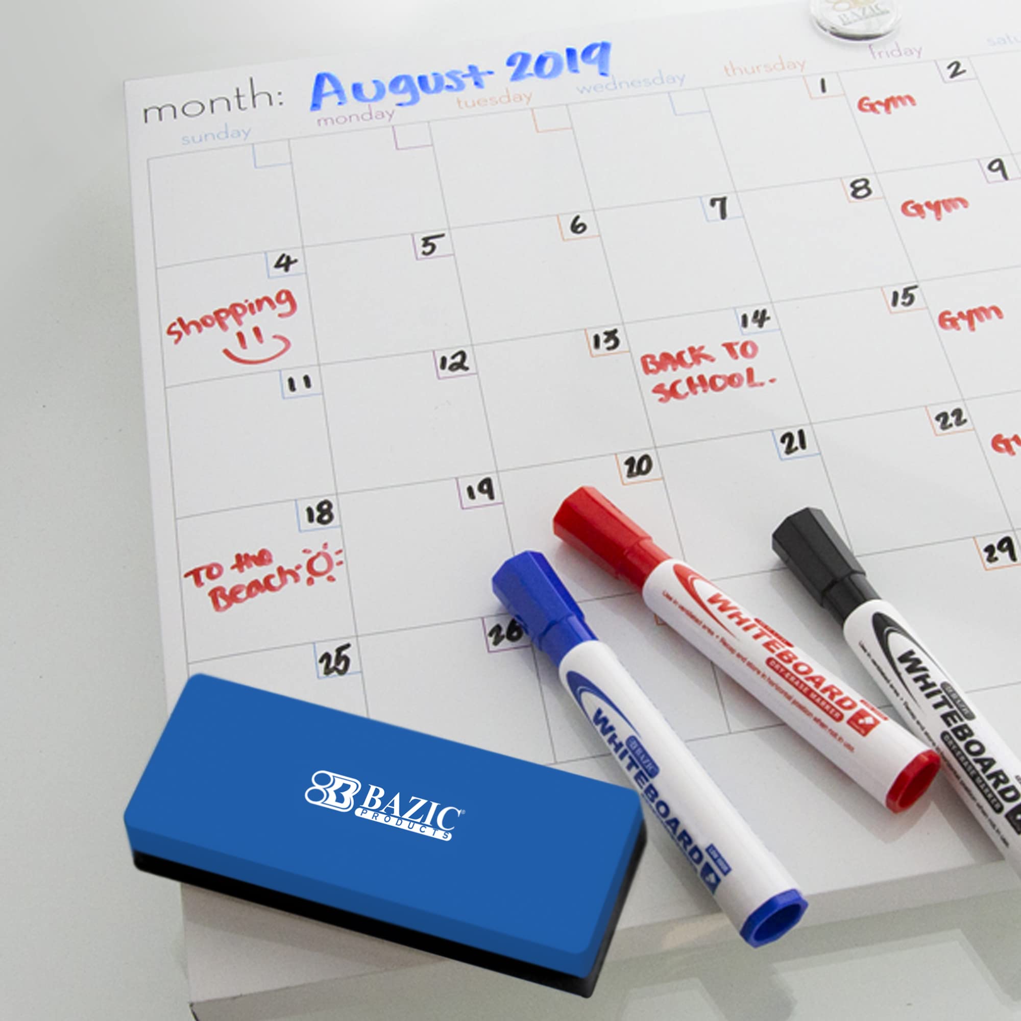 BAZIC Dry Erase Marker Set - Low Odor Chisel Tip Whiteboard Pens & Eraser for Office & School Use