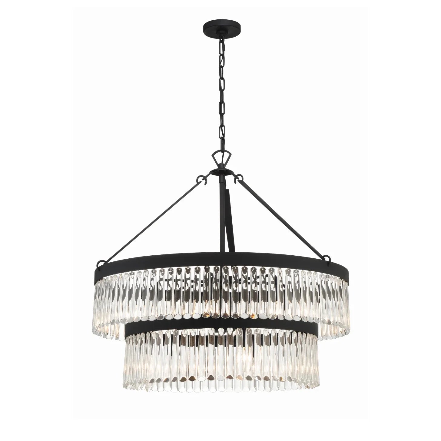 Emilie Crystal Waterfall 2-Tier Chandelier - 9-Light 32W Modern Ceiling Light Fixture for Dining Room, Foyer, and Bedroom Elegant Lighting