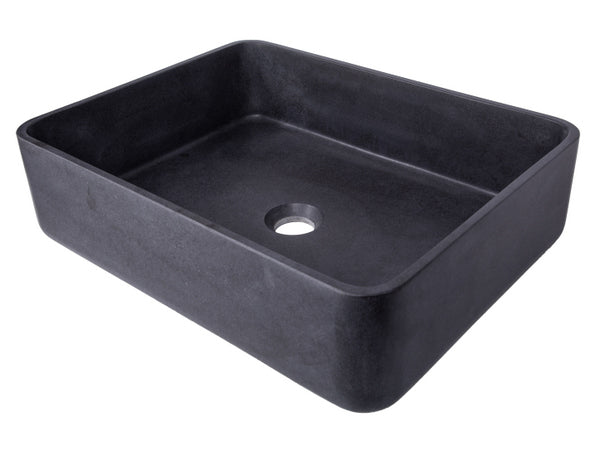 Black Lava Stone Rectangle Vessel Sink - Modern Bathroom Vanity Sink for Contemporary & Farmhouse Decor - Perfect for Home, Hotel, and Spa Bathrooms