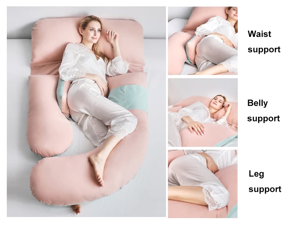 **Pregnancy Pillow for Maternity Support - U-Shaped Full Body Pillow for Pregnant Women (180x80cm, Pink) with Removable Washable Cotton Cover - Perfect for Side Sleeping & Back Pain Relief**