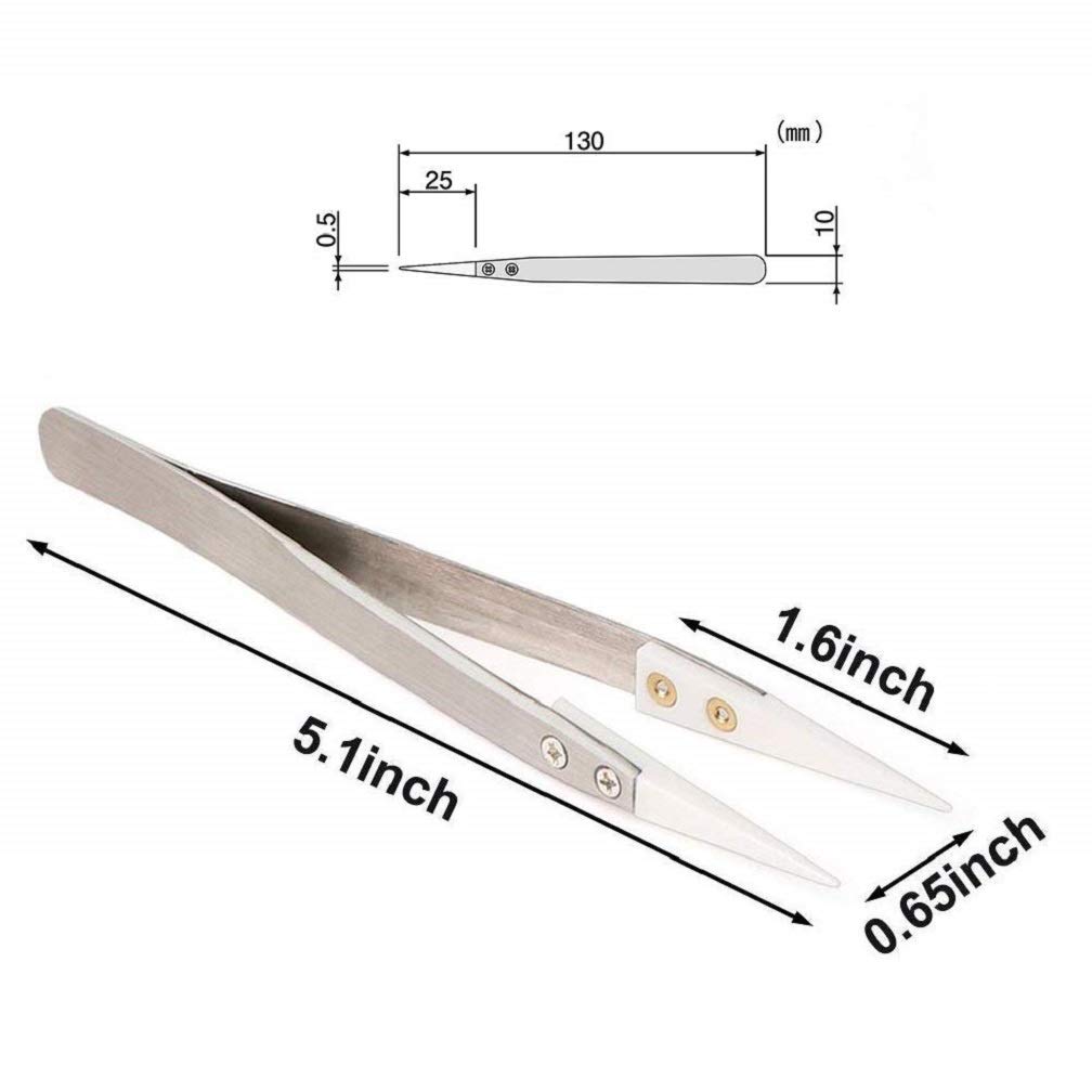 XRED Professional Ceramic Tweezers - Anti-Static Stainless Steel Precision Tweezers for Electronics, Non-Conductive & Heat Resistant (3000°F) - Ideal for PCB Repair, Jewelry Making, and Lab Use (Black)