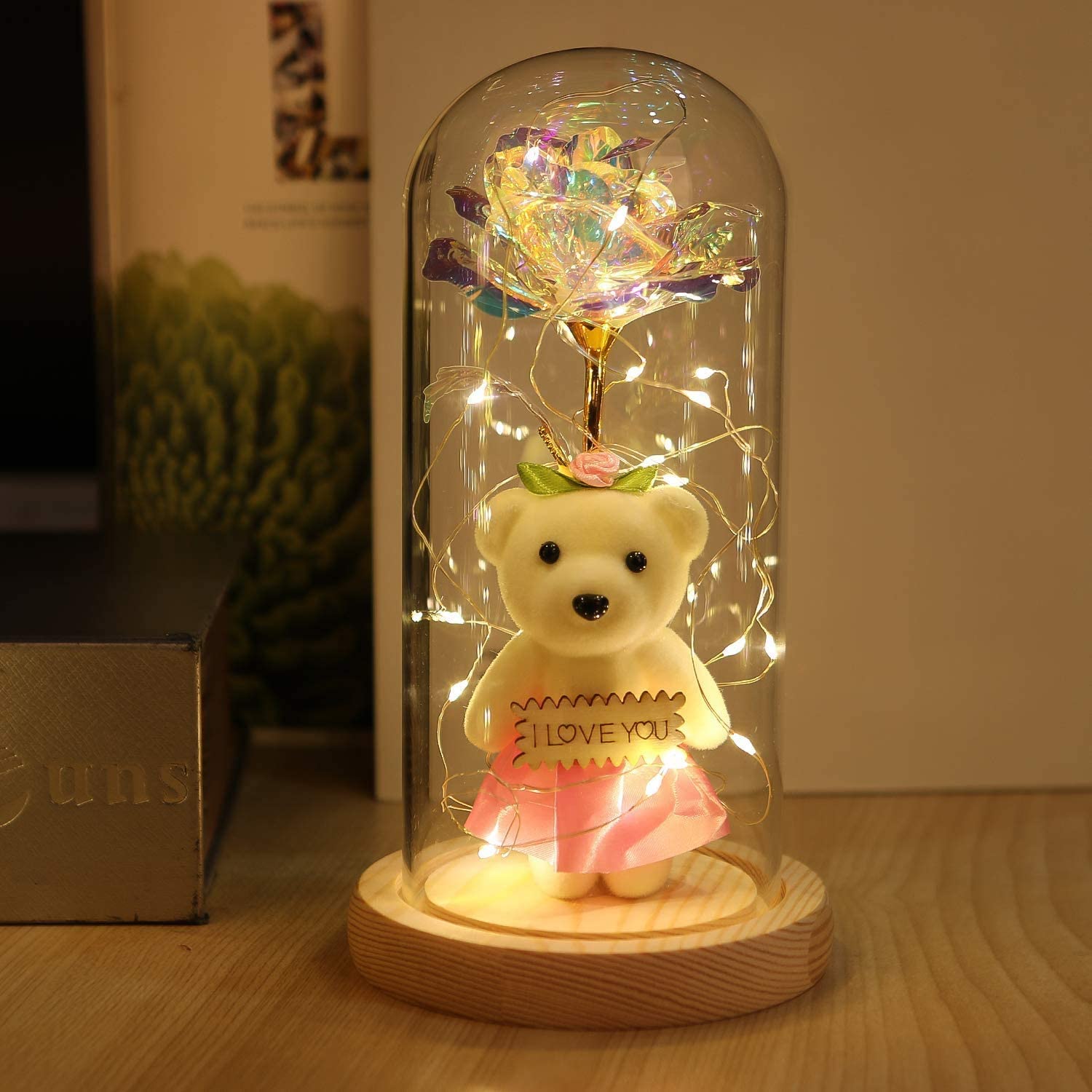 LADADA Rotating Rose Rift Glass Dome with LED Lights - Romantic Red Rose Gift for Women, Perfect for Christmas, Anniversary, Birthday - Ideal for Home Decor, Romantic Surprise, Mother's Day Gift